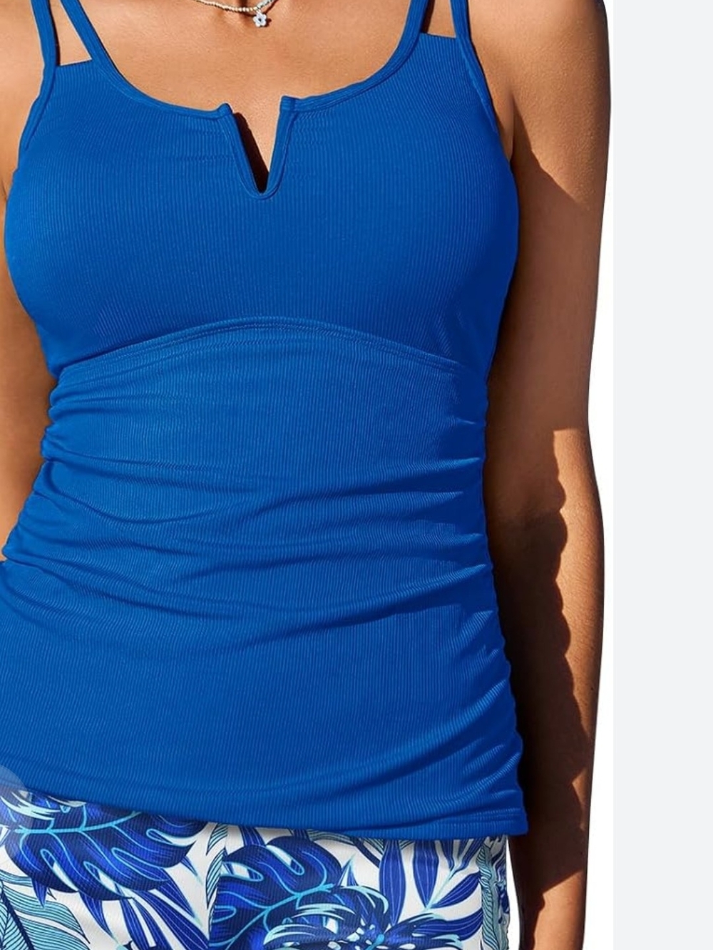 Zaful Electric Blue Ribbed V-Notch Tank